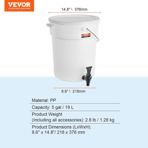 5 VEVOR Beverage Dispenser, Gallon Drink Dispensers for Parties, Plastic Juice Dispenser with Spigot and Lid, Iced Tea