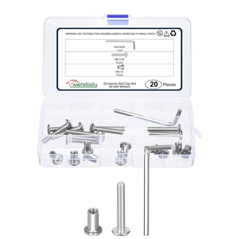METALLIXITY Furniture Crib Screws Replacement Set with Wrench(M6-1x35mm) 20Pcs, Connector Bolts M6 Screw