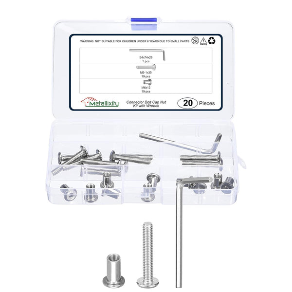 METALLIXITY Furniture Crib Screws Replacement Set with Wrench(M6-1x35mm) 20Pcs, Connector Bolts M6 Screw