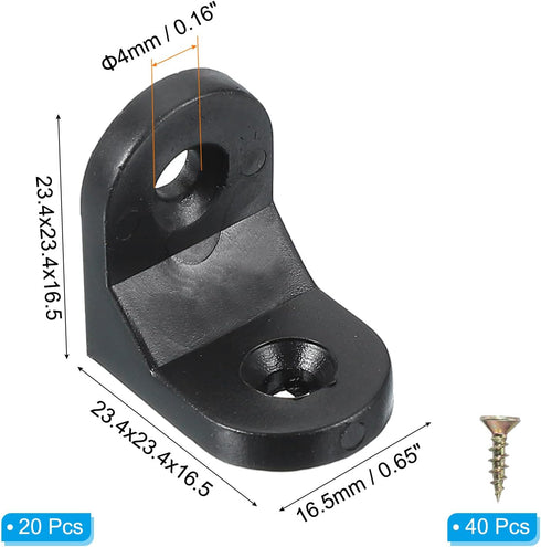 0.92x0.92x0.65, 20 Pack PATIKIL Plastic Corner Braces L-Shape Bracket Right Angle Board Holder Shelf Support