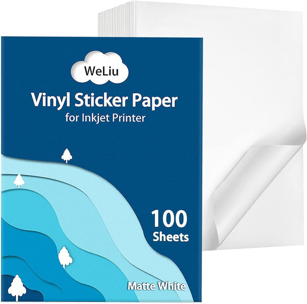Premium Printable Vinyl Sticker Paper for Inkjet Printer,100 Sheets Matte White Waterproof