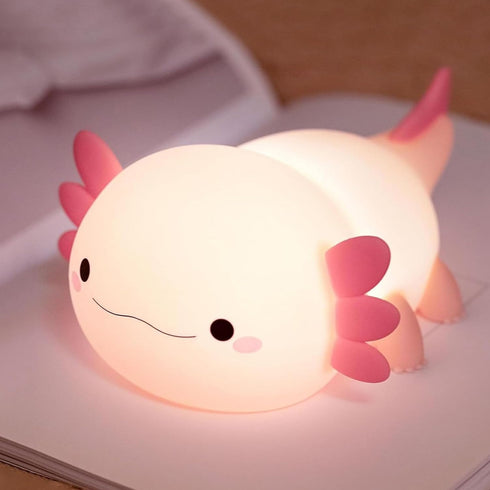 FAMIDUO Axolotl Lamp,Cute Axolotl Night Light,Dimmable Silicone Animal Nursery Night Light,Adorable Rechargeable