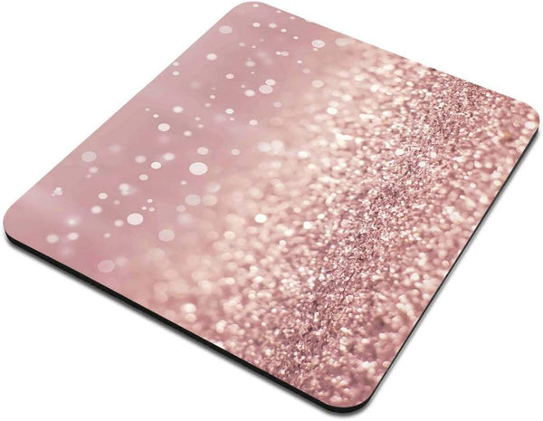 Rose Gold Rainbow Glitter Gaming Mouse Pad, Non-Slip Rubber Square Mousepad for Computers, 9.5 X 7.9 Inch