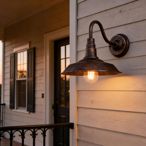 9.8" E26 Outdoor Wall Light, Iron Art Gooseneck Wall Lanterns, Retro Barn Lights, Indoor and Outdoor Wall Mounted