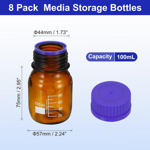 PATIKIL 8 Pack Reagent Media Storage Bottles, 100ml Borosilicate Glass with GL45 Blue Screw Cap