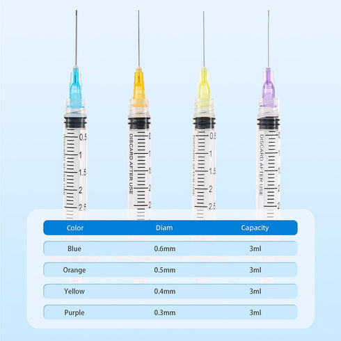 JMU 100pcs Dental Irrigation Syringes, 3cc with 27G Blunt Dispensing Needles, Luer Lock Design
