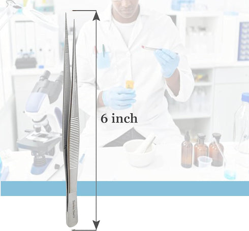 Stainless Steel High Precision Forceps with Fine Strong Straight Serrated Point to use Engineer Labware for Scientific Use (5.5 Inch)