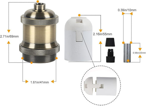 GABORI E26 8-Pack Vintage Lamp Socket, Edison Pendant Light Socket Replacement, Antique Retro Hanging Lamp Holder