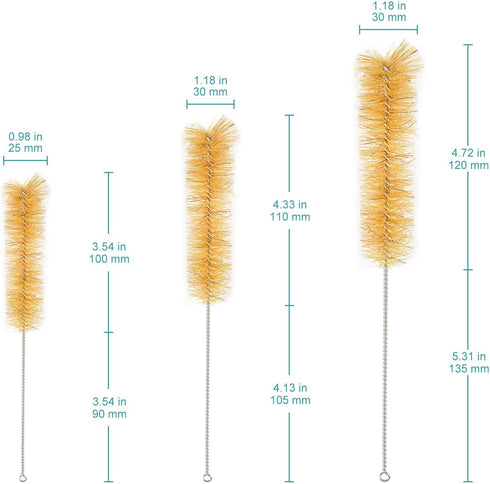 stonylab 10 Pack Tube Brushes, Bristle Test Tube Bottle Wash Cleaning Brushes with Radial Tufted End for Laboratory, Size Assorted by stonylab