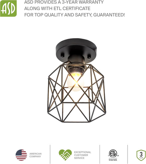 5.7" E26 120V 2 Pack ASD Black Semi Flush Mount Ceiling Light Fixture - ETL Modern Light Fixtures Ceiling Mount, Semi