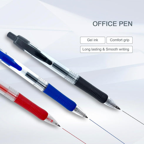 Blue Ballpoint Pens with Rubber Grip, Fine Point 0.5mm, Retractable, Set of 12 Writing Pens for School Office
