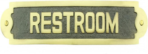 Renovators Supply Manufacturing Solid Brass Restroom Sign, 10 3/4 In. X 2 1/8 In., Lacquered Finish with Mounting