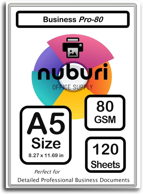 Nuburi Office Supply Nuburi - A5 Size Premium Printer Paper - Blank Sheets - No