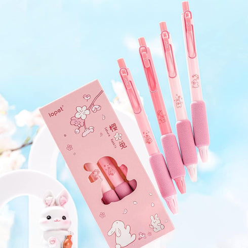 Retractable Quick Dry Ink Pens, 0.5mm Fine Point Black Ink, Comfortable Writing Pens, Pack of 4pcs (Bunny)