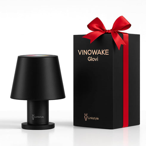 VINOWAKE Glovi Premium Wine Bottle Lamp by LINKSTYLE (Black | RGB + White Light)