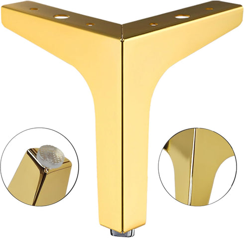 6 inch Set 4, Gold Metal Furniture Legs of Triangle Metal Furniture Feet, DIY Replacement for TV Stand, Sofa, Dresser