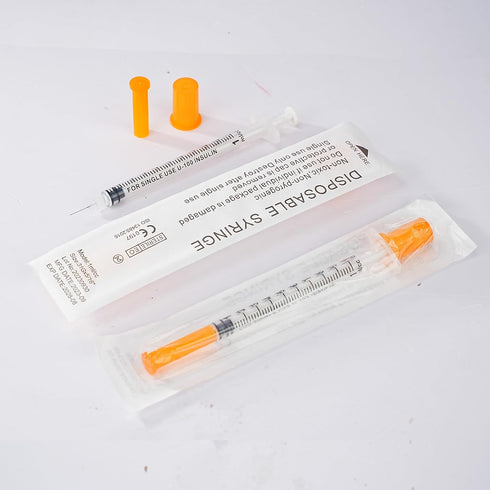 Disposable Syringes with Needle, U-100 31G 1ml 5/16 Inch (8mm) - 100 ct Box, Size: 1cc Syringe