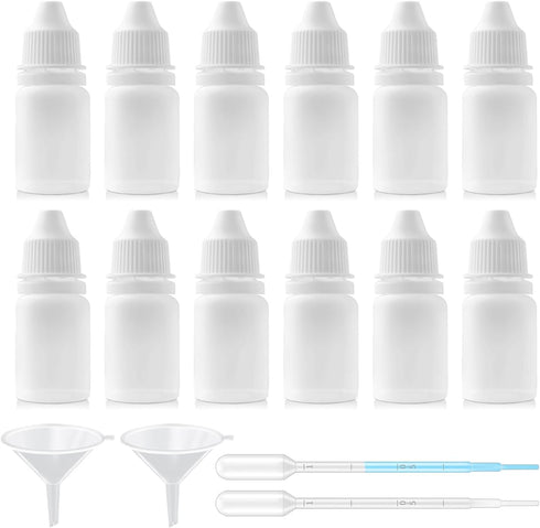12PCS 3ML White Plastic Empty Squeezable Dropper Bottles, Refillable Containers with Screw Cap and Plug (3ML)