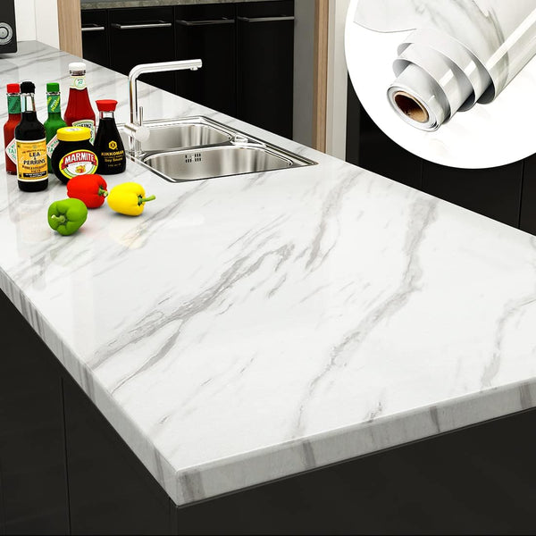YENHOME Peel and Stick Contact Paper, Waterproof Marble Wallpaper, Self-Adhesive White Contact Paper for Cabinets