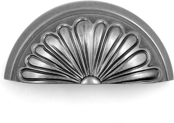 JETLAND Cabinet Hardware Cup Pulls - 4 Pack, Antique Gray Petal Pattern, 3"