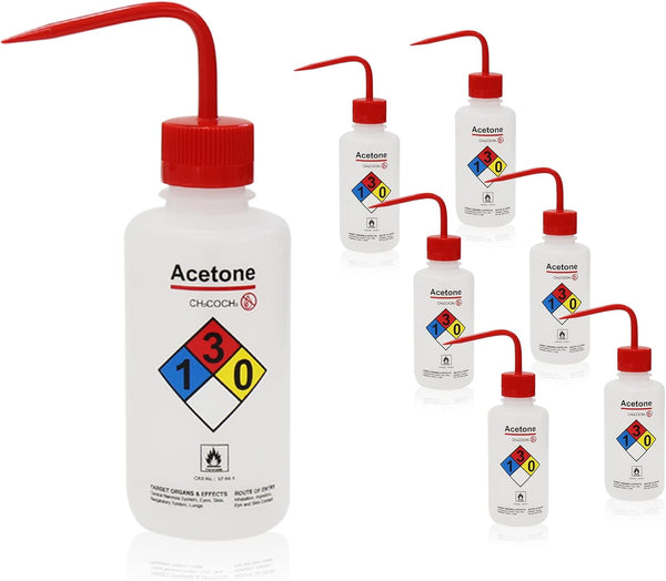 6PCS Acetone Wash Bottles, 500ml (17oz) Safety Squeeze Wash Bottle with Narrow Mouth, WBA500A6