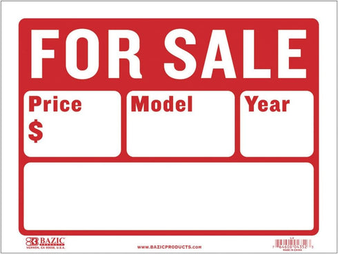 BAZIC For Sale Sign 9" X 12" (2-Line) (S-2)