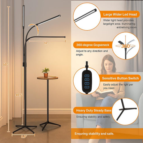 USDeikour 3 LED Floor Lamp for Eyelash Extension - Brightness Adjustable Standing Light with Color Modes,Eye-Careing