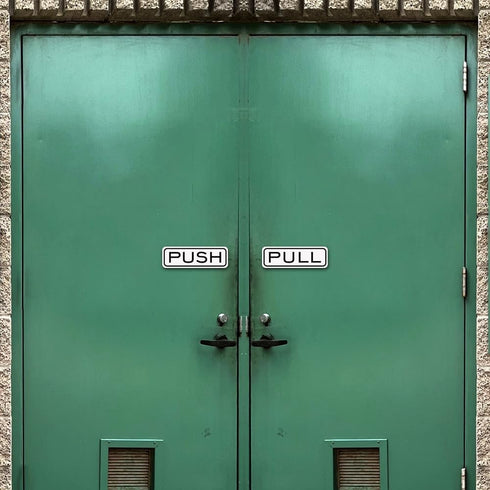 Quality Classic Horizontal Push Pull Door Signs - Durable Safety Signs (Brushed Silver) - Medium, 1 Set, Easy to Install