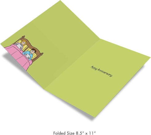 NobleWorks - 1 Humorous Anniversary Greeting Card with Envelope, Large 8.5 x 11 Inch, Couples in Bed Cartoon