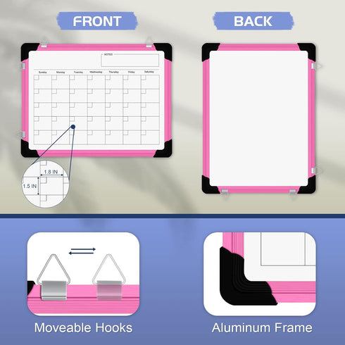 Dry Erase Calendar Whiteboard for Wall, 16" X 12" Magnetic White Board Dry Erase Calendar, Portable Hanging Dry Erase Board Framed Planner Memo Whiteboard Back to School Gift for Kid Student (Pink) by Polegas