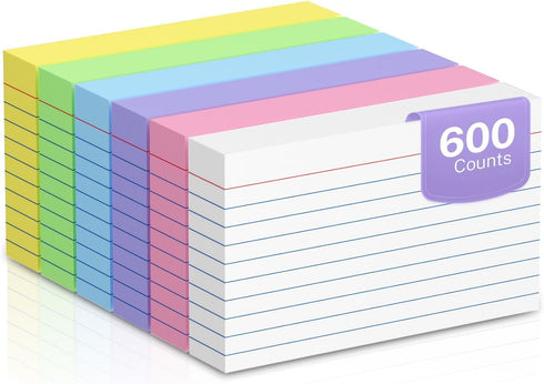 600 Count Colored Index Cards 3 x 5 Inch Ruled Index Cards,