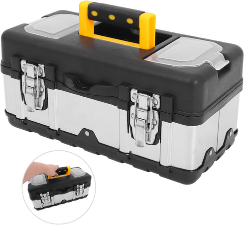 Toolbox TEHAUX Stainless Steel Tool Storage Case Dual-Layer Design Portable for Mechanics and Electricians Heavy-Duty
