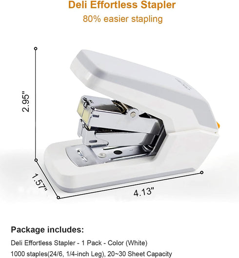 Deli Effortless Standard Desktop Stapler, Easy to Load, One Finger Touch, 25 Sheet Capacity, Includes 1000 Staples &