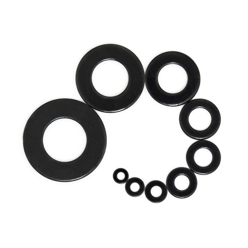 Black Zinc Plated Alloy Steel Flat Washers Set, 580 Pieces in 9 Sizes - M2 M2.5 M3 M4 M5 M6 M8 M10 M12
