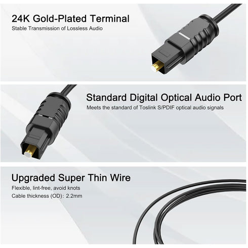 35 PS4 Optical Audio Cable feet, Digital Audio Optical Cable Ultra-Thin Cord, Toslink SPDIF Fiber Optic Cable