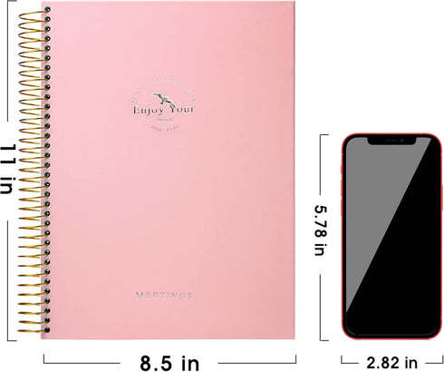 Meeting Notebook for Work with Action Items, 210 Pages, Meeting Planner Organizer for Office, A4 Pink