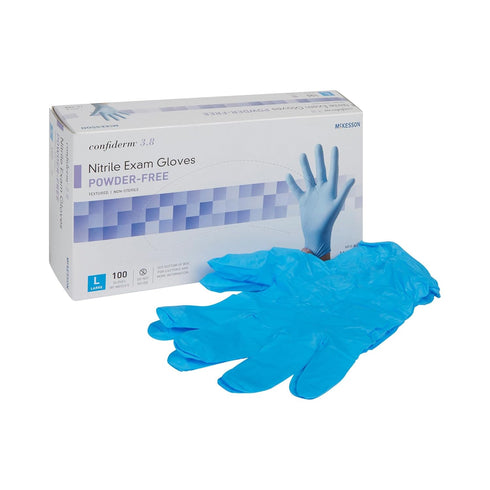 McKesson Confiderm 3.8C Nitrile Exam Gloves - Non-Sterile, Powder-Free, Blue, Large, 100 Count