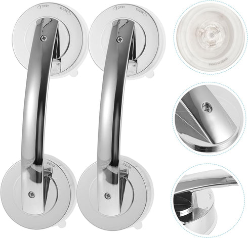 2pcs NUOBESTY Silver Bathroom Suction Grab Bars Heavy-Duty Plastic Door Handles for Seniors Easy Installation