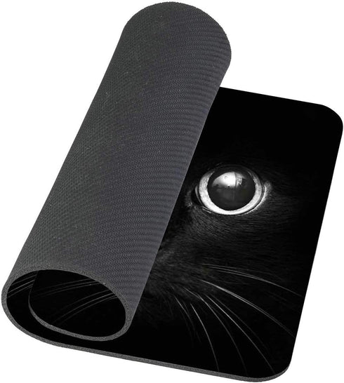 Black Cat Gaming Mouse Pad, Custom Design with White Eye Looking, Non-Slip Rubber for Computers, Desktops, PC