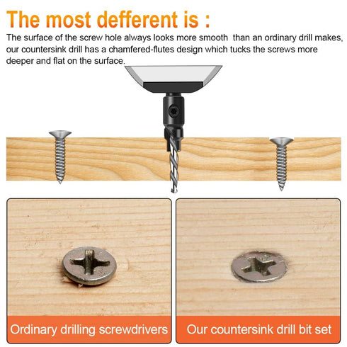 5Pcs Countersink Drill Bit Set, Woodworking Counterbore Hole Drill Bits with 1/4" Hex Shank for Adjustable Drilling