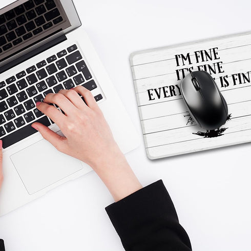 I'm Fine It's Fine Everything Is Fine Rectangular Mouse Pad, Funny Black Cat Gift for Colleague, Home Office Desk Decor