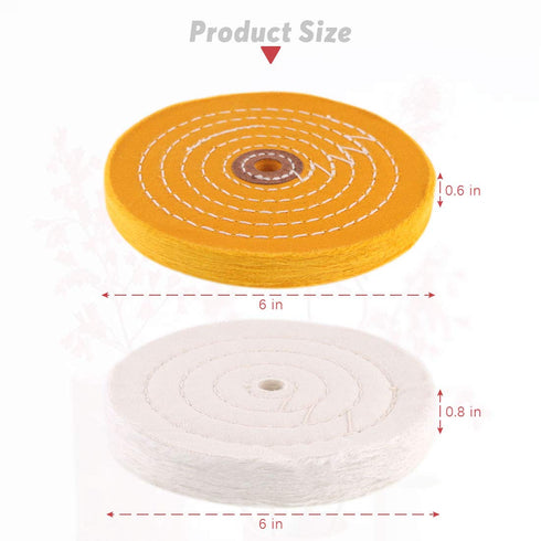 Hilitchi 2 Pcs 6 Inch Extra Thick Buffing Polishing Wheels for Bench Grinder, White (60 Ply) and Yellow (42 Ply), 1/2"