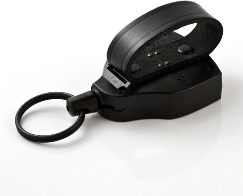 KEY-BAK SUPER48 Locking Retractable Keychain, Durable Polycarbonate Case with Leather Belt Loop, Black