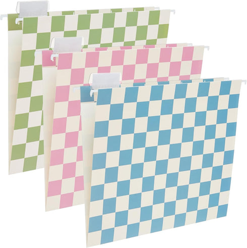 Y YOMA 6 Pack Decorative Hanging File Folders, Letter Size, Checkerboard Organizer for Office Home with 1/5-Cut Tabs,
