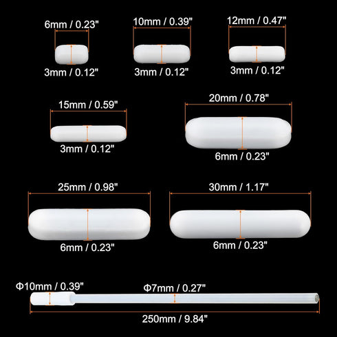 MECCANIXITY 1 Set Magnetic Stirrer Mixer Stir Bar Set,7 Sizes Cylinder Shape Stirrer,Straight Retriever Coating Magnet for Laboratory, White