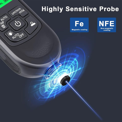 Paint Thickness Gauge: Digital Meter Probe with Zero Calibration and LCD Display for Car Coating (Black)