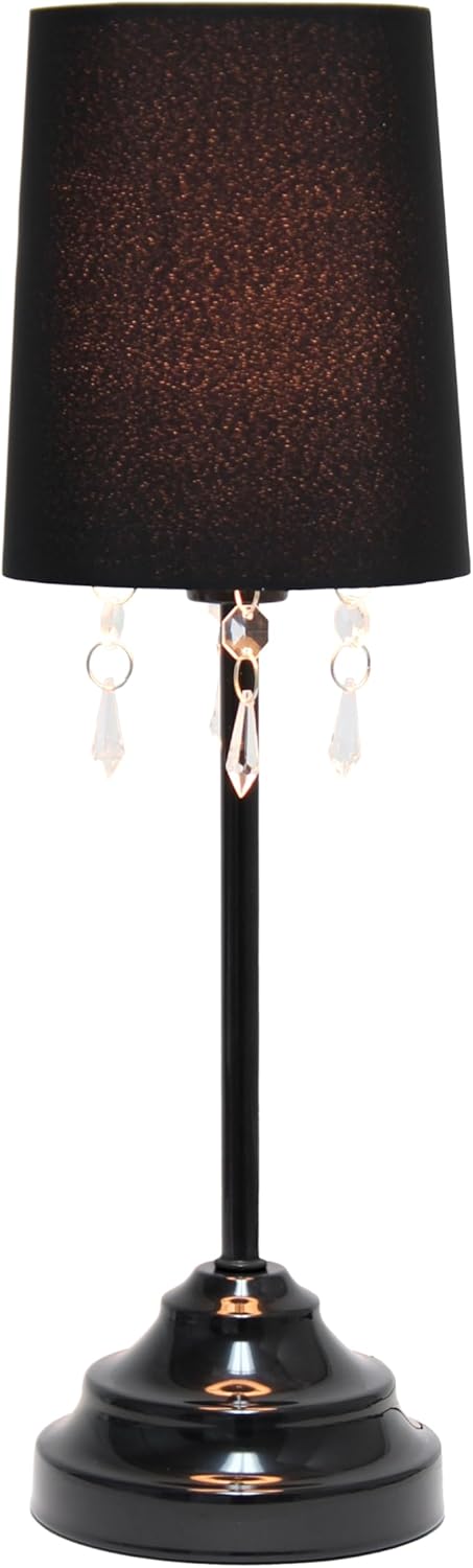 17.25" Simple Designs Chic and Stylish Crystal Adorned Table Lamp - Black