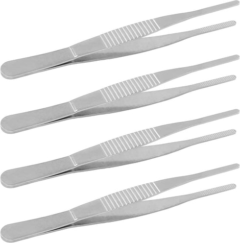 4Pcs 5 Inch Stainless Steel Tweezers, Precision Serrated Straight Tips for Cooking, Repairing, Medical
