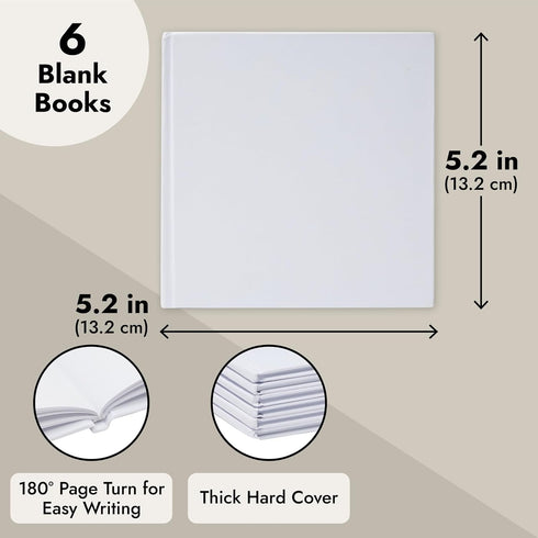 Paper Junkie 6 Pack Blank Hardcover Books, 5 x 5-inch, 36 Sheets Each for Kids' Stories, Scrapbook & Journal