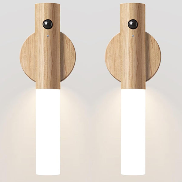 Chilvane Motion Sensor Light Indoor Night Light Wall Sconce Wooden Rechargeable Portable